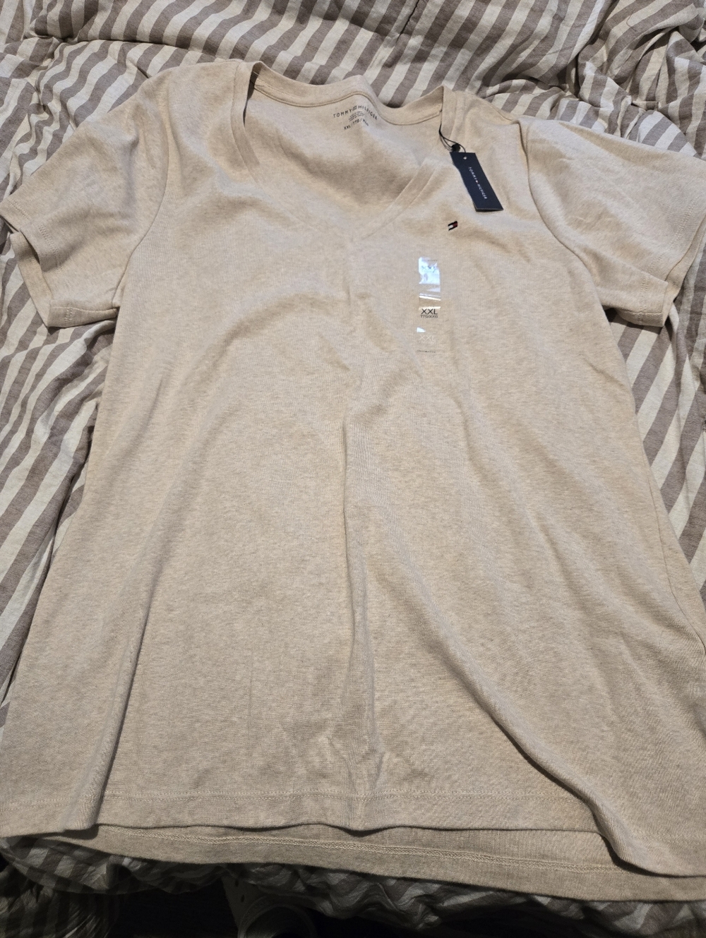 Tommy Hilfiger Ladies  Beige V-Neck T-Shirt